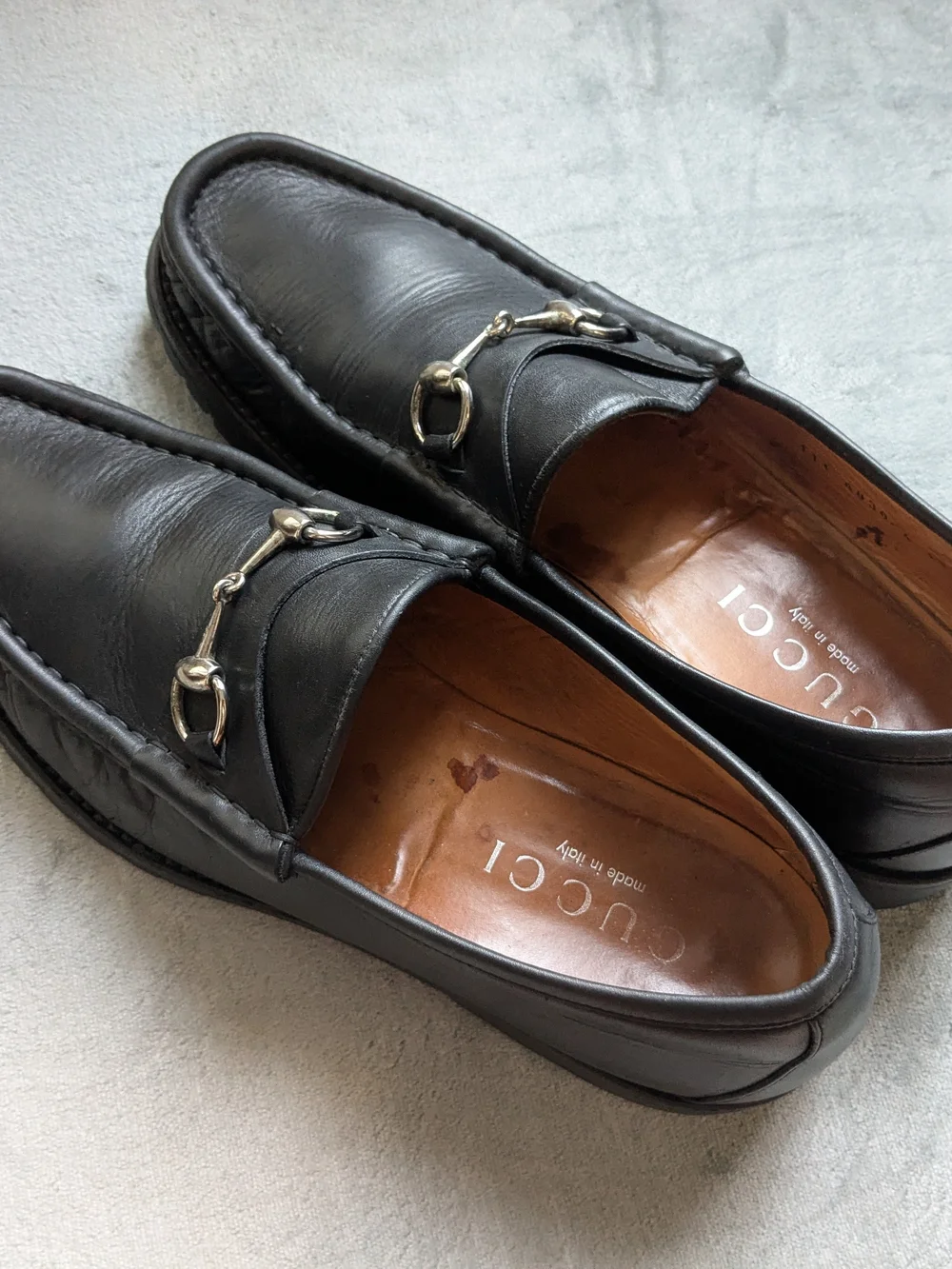 Gucci Black Leather Horsebit Slip-On Loafers